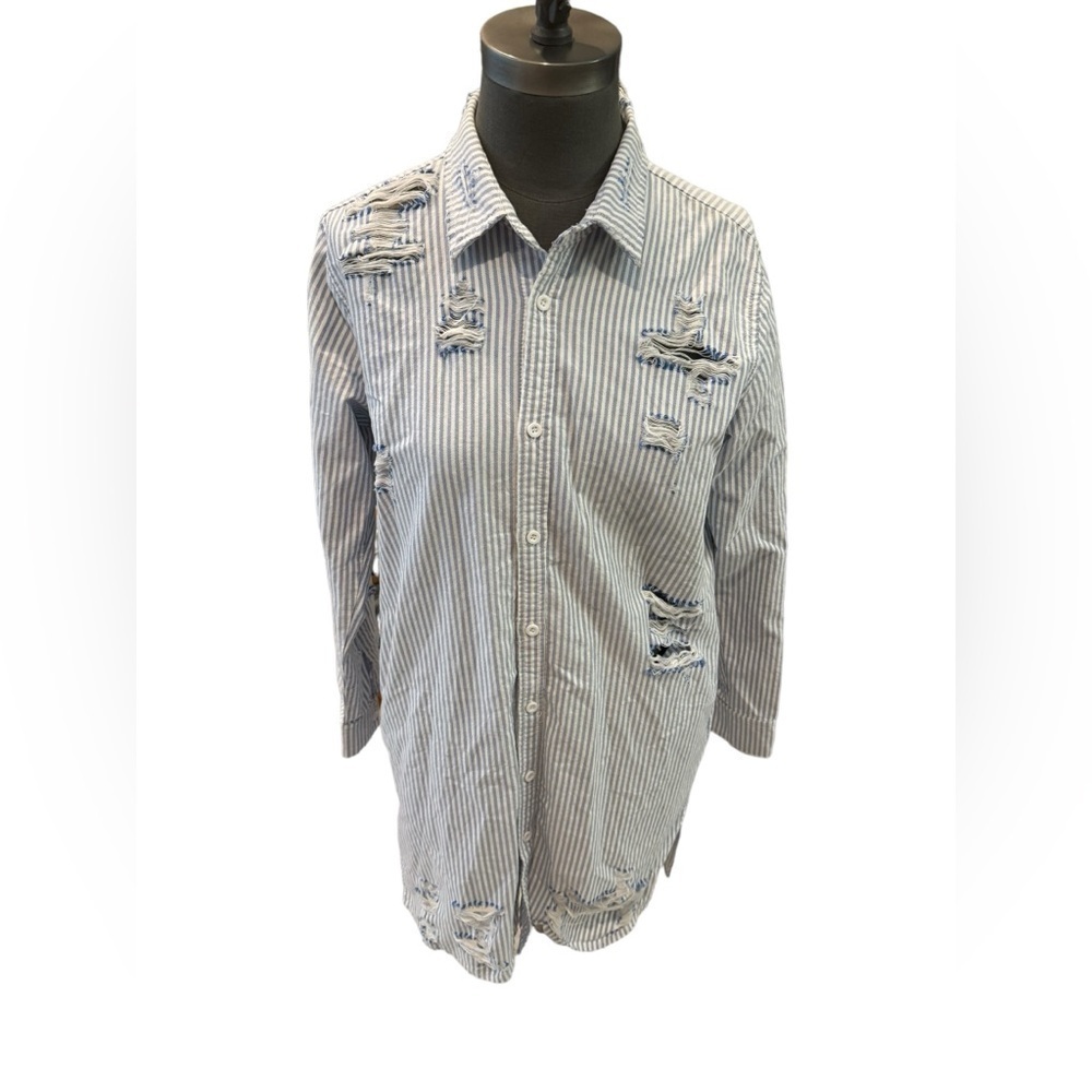 Carmar Blue White Stripe Button Down Shirt Medium